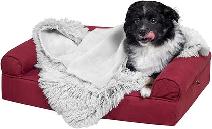 Furhaven Waterproof Throw Blanket for Dogs & Indoor Cats, Washable - Shaggy Plush Calming Long Faux Fur & Velvet Dog Blanket - Mist Gray, Small