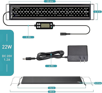 hygger Auto On Off LED Aquarium Light, Full Spectrum Fish Tank Light with LCD Monitor, 24/7 Lighting Cycle, 7 Colors, Adjustable Timer, IP68 Waterproof, 3 Modes for 24"-30" Freshwater Planted Tank