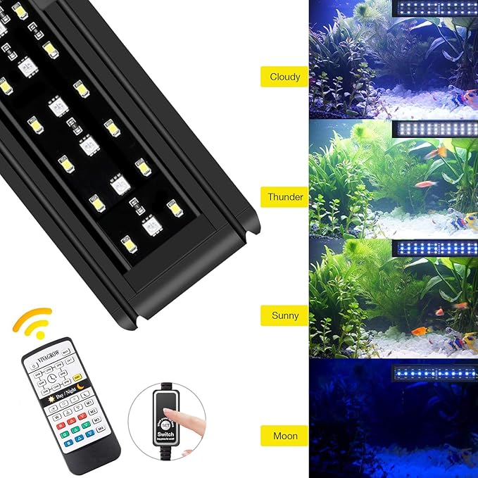 IREENUO Aquarium LED Light, Full Spectrum Fish Tank Clip on Light with Remote, Color Changing Lighting for Reef Coral Aquatic Plants and Fish Keeping (20W（23.6inch)