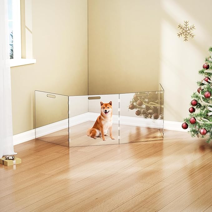 Acylic Pet Playpen Gate for The House Doorways, Clear Acrylic Pet Gate for Dogs, Freestanding, Clear (Medium, Panel, 4)