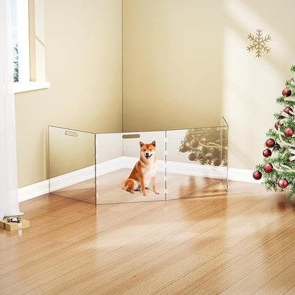 Acylic Pet Playpen Gate for The House Doorways, Clear Acrylic Pet Gate for Dogs, Freestanding, Clear (Medium, Panel, 4)