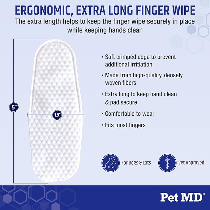 Pet MD Finger Wipes - Tear Stain Remover for Dogs & Cat Eye Wipes - Dog Eye Wipes for Discharge and Crust - Fragrance-Free & Hypoallergenic Face and Eye Cleaner - 50ct