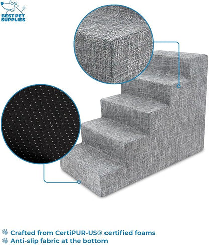 Best Pet Supplies Dog Stairs for Small Dogs & Cats, Foam Pet Steps Portable Ramp for Couch Sofa and High Bed Non-Slip Balanced Indoor Step Support, Paw Safe No Assembly - Ash Gray Linen, 5-Step