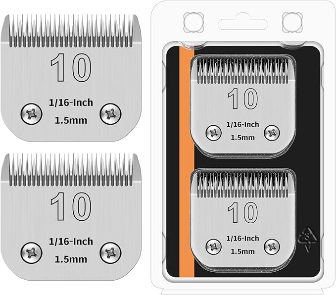 10# Detachable Pet Clipper Replacement Blades Compatible with Andis/Oster A5/Wahl KM10 Series Dog Clipper,Made of Ceramic Blade & Stainless Steel Blade,Size 10# Cut Length 1/16-Inch（2 Pack）