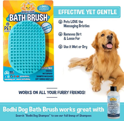 Bodhi Dog Hair Brush & Shampoo Bundle - Rubber Grooming Brush for Cats & Dogs - Gentle Scrubber for Long & Short Hair - Waterless Shampoo for Sensitive Skin & Bath Brush Set (Aqua)