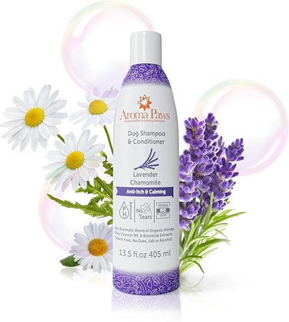 Dog Shampoo and Conditioner - Aromatic Tearless Shampoo for Cleansing, Grooming, and Conditioning - Moisturizing Shampoo for Dogs and Puppies - Lavender Chamomile 13.5 oz