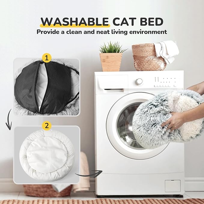 CATISM Cozy Cat Pod - Plush Hooded Cat Bed Cave, Self Warming, Removable Washable with Non-Slip Bottom