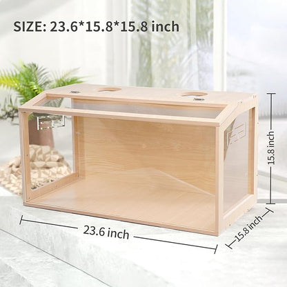23.6 inch Wooden Hamster Cage, Large Habitat, Openable Top, Transparent Acrylic for Interior View, Ventilated, Easy to Clean, for Syrian Hamster, Dwarf Hamster, Gerbil, Other Small Pet Animals