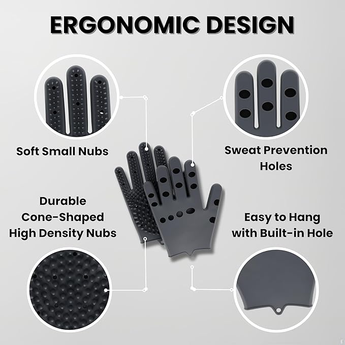 2pcs Pet Grooming Gloves for Cats, Dogs, Rabbits, Horses  Silicone Hair Remover, Shedding Bath Brush, Massage Mitts