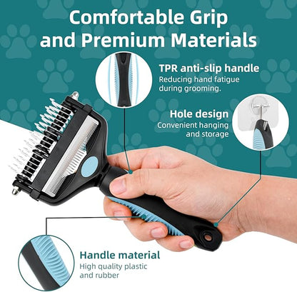3-IN-1 Pet Grooming Tool - Undercoat Rake, Dematting Comb & Deshedding Brush for Cats & Dogs - Removes Mats, Tangles & Loose Fur, Reduces Shedding & Prevents Hair Mess (Blue)