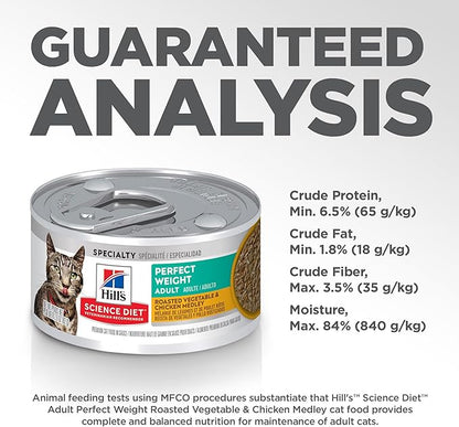 Hill's Science Diet Perfect Weight, Adult 1-6, Weight Management Support, Wet Cat Food, Chicken & Roasted Vegetables Stew, 2.9 oz Can, Case of 24