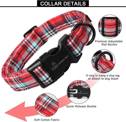 ARING PET Christmas Dog Collar Cute Red Plaid Dog Collar, Adjustable Cotton Christmas Dog Collars Puppy Collar for Small Medium Large Dogs