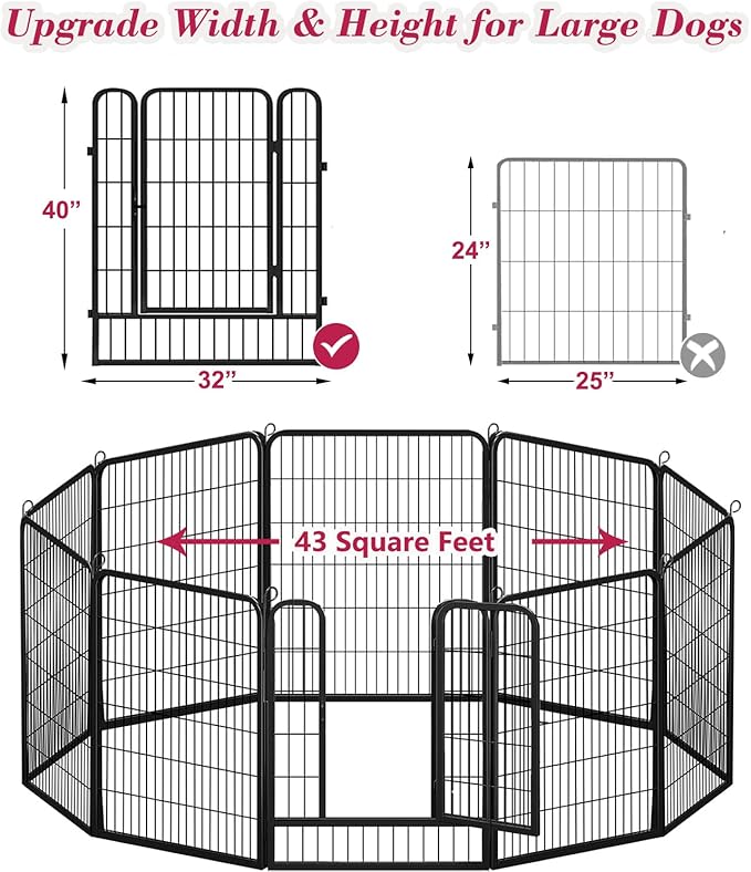 Dog Playpen, 40 inch Height 10 Panels Heavy Duty Dog Fence Pet Playpen with Door, Anti-Rust Dog Exercise Pen with Lock, Portable Pet Fence Outdoor for Yard RV Camping