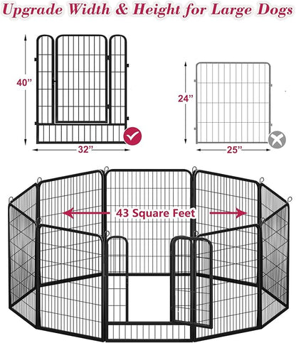 Dog Playpen, 40 inch Height 10 Panels Heavy Duty Dog Fence Pet Playpen with Door, Anti-Rust Dog Exercise Pen with Lock, Portable Pet Fence Outdoor for Yard RV Camping