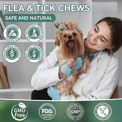 YOTANGO Flea and Tick Prevention for Dogs Chewable, 200 Soft Treats Natural Dog Flea and Tick Treatment Chewable, Oral Flea Supplement Chews, Skin & Coat Support for Dogs Puppies - All Breeds & Ages