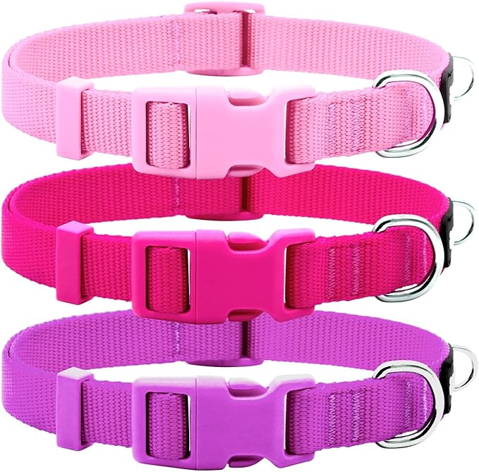 azuza 3 Pack Dog Collars Comfortable and Adjustable Nylon Dog Collars for Puppy Small Dogs, XS (8-12inch)ï¼_ink, Hot Pink and Purple