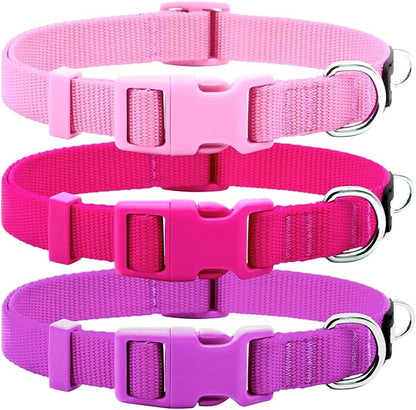 azuza 3 Pack Dog Collars Comfortable and Adjustable Nylon Dog Collars for Puppy Small Dogs, XS (8-12inch)ï¼_ink, Hot Pink and Purple