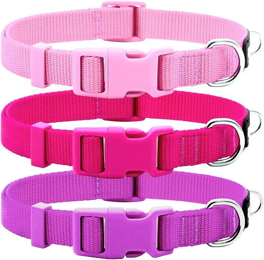 azuza 3 Pack Dog Collars Comfortable and Adjustable Nylon Dog Collars for Puppy Small Dogs, XS (8-12inch)ï¼_ink, Hot Pink and Purple