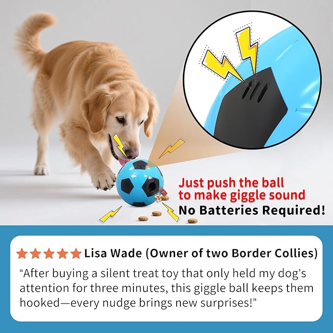Interactive Dog Toys Treat Dispensers - Giggle Squeaky Dog Soccer Ball Rewards Puzzle to Keep Them Busy, Mental Stimulation Enrichment Food Dispensing for Small Medium Large Breeds, Blue