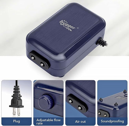 hygger Aquarium Air Pump,Adjustable Oxygen Pump，Silent Powerful Aerator Pump 2W/3W/4.5W/6W/ 1/2 Air Outlets Ultra for Up to 100 Gallon Tank