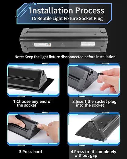 LUCKY HERP T5 Reptile Light Fixture Socket Plugs - 2 Pack Plastic Socket Plugs for UVB Reptile Lighting Fixture