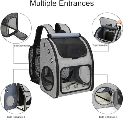 Expandable Pet Carrier Backpack for Cats, Dogs and Small Animals, Portable Pet Travel Carrier, Super Ventilated Design, Airline Approved, Ideal for Traveling/Hiking/Camping, Grey, XL