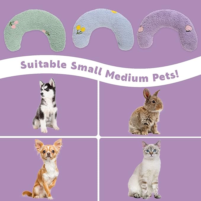 T'CHAQUE Dog Pillow Bed, Cat Calming Pillow, Dog Neck Pillow for Joint Relief Sleeping, Ultra Soft Half Donut Cuddler, Pillow Pet for Upper Spine Support, Doggy/Kitten Pillow Training Toy，Purple