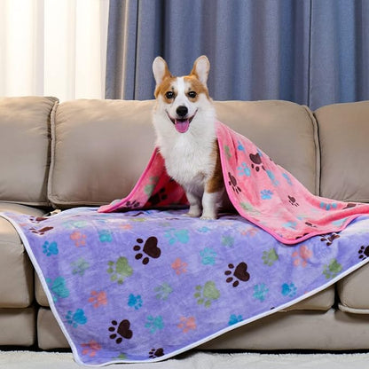 1 Pack 6 Blankets Dog Cat Soft Fluffy Fleece Pet Blanket Warm Cute Print Design Puppy Kitten Blanket Doggy Paw Small(23"x16")