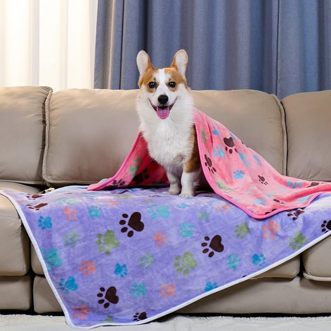 Luciphia 1 Pack 6 Dog Blankets Cat Soft Fluffy Fleece Pet Blanket Warm Cute Print Design Puppy Kitten Doggy Paw Medium(30"x20")