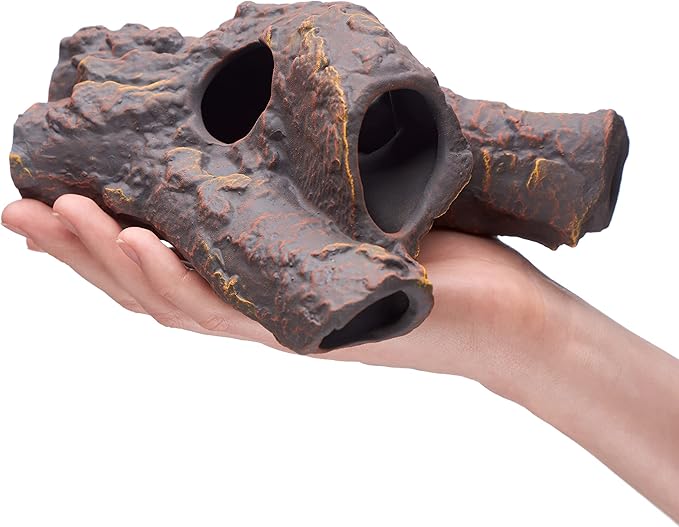 Plecoceramics Aquarium Ceramic Decorations Cave Betta Stone Decor - Aquarium Fish Tank Hideway Decor for breeding Cichlids Plecos Betta Toys Hideout (Snag)