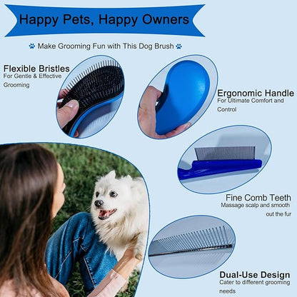 3 PCS Puppy Brush Grooming Kit, Stainless Steel Flea Comb, Fit for Yorkie, Shih Tzu, Maltipoo, Soft Bristle (Blue)