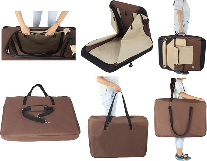 EliteField 4-Door Folding Soft Dog Crate with Curtains, Carrying Bag and Fleece Bed (2 Year Warranty), Indoor & Outdoor Pet Home (42" L x 28" W x 32" H, Brown+Beige)