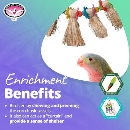 Super Bird Creations SB1094 Hula Skirt Bird Toy - Engaging Natural Bird Play - Ideal for Cockatiels Parakeets Parrots - Durable Enrichment Toy for Birds - Bird Size Small/Medium - 14" x 3" x 1.5"