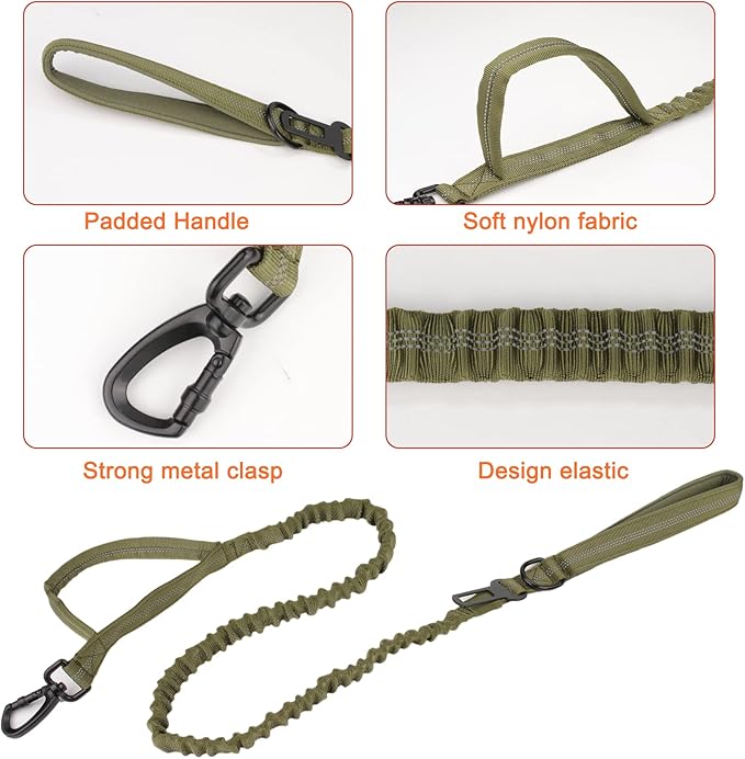 KCUCOP Tactical Dog Collar, Heavy Duty Dog Collar with Handle and Metal Buckle, Military Thick Dog Collars for Medium and Large Dogs(Green-Reflective Set-M, 1 Patch)