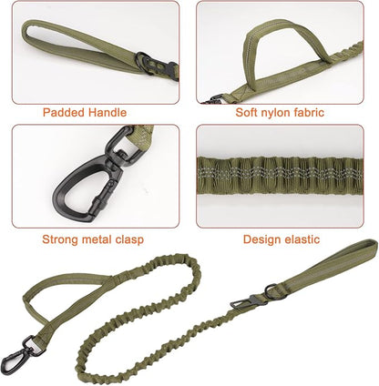 KCUCOP Tactical Dog Collar, Heavy Duty Dog Collar with Handle and Metal Buckle, Military Thick Dog Collars for Medium and Large Dogs(Green-Reflective Set-M, 1 Patch)