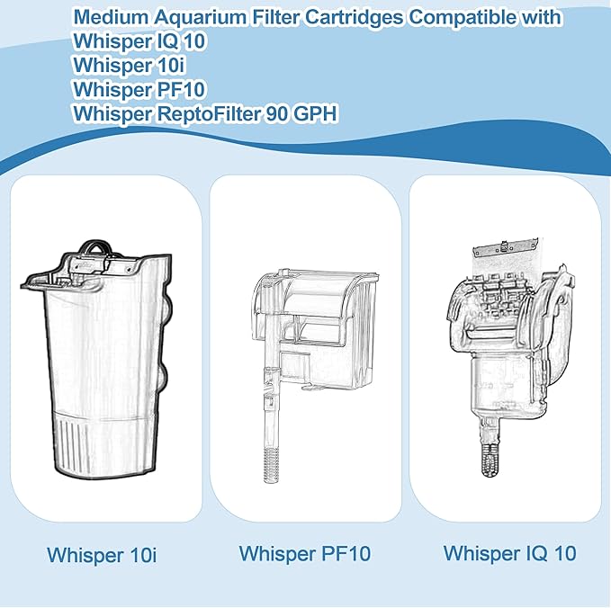 Nebulist 8 Pack Medium Aquarium Filter Cartridges Compatible with Tetra Whisper Filters IQ 10, Whisper 10i, Whisper PF10 and TetraFauna ReptoFilter 90 GPH and Tetra Whisper Power Filter 5-10 Gallons