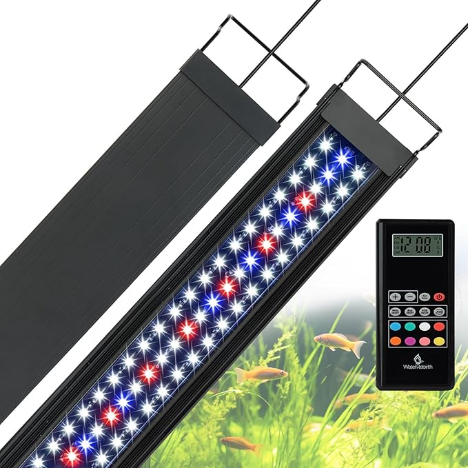 WaterRebirth Wireless Remote Full Spectrum Aquarium LED Light Strip - Ultra-Thin Design with Timer & RGB Modes for Fish Tank Plants (24-30”)