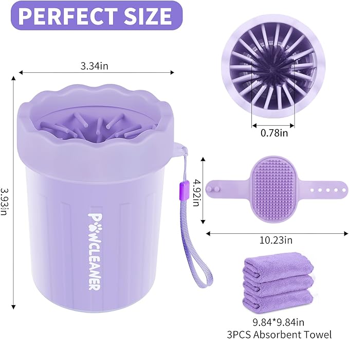 Dog Paw Cleaner for Dogs, (with 3Pcs Absorbent Towels & Adjustable Bath Brush) Dog Paw Washer, Pet Foot Cleaner (Purple, Small)