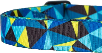 Mile High Life Dog Collar | Cute Puppy Collars | Lightweight Girl Dog Collar | Soft Boy Dog Collars | w Geometric Ocean Wavy Pattern (Blue/Yellow Plaid, Large)