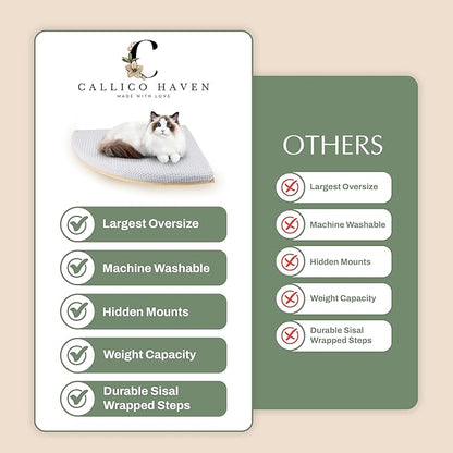 Large 9.84” CALLICO HAVEN- Corner Cat Wall Shelves, Modern Wall-Mounted Cat Furniture, Corner Wall Hammock for Cats, Space-Saving Wall Cat Tree Bed, Sturdy/Hidden Mounts, Washable Cover- Fan Shape