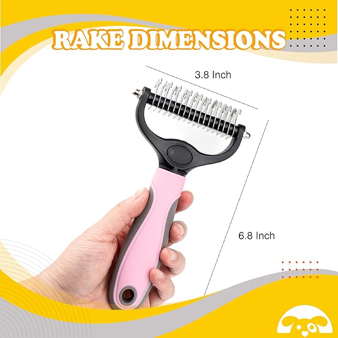 PetnBeyond Undercoat Rake - Double Sided Dematting Brush Tool for Cats and Dogs - Shedding Comb Mat Remover Deshedder - Safe Detangler - Dog Grooming Brush - Easy Mats and Tangles Removing - Cat Brush