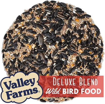 Valley Farms Deluxe Blend (4 LB) Wild Bird Food for Outside Feeders with Black Oil Sunflower Seed, Safflower Seed for Birds - Select Birdseed