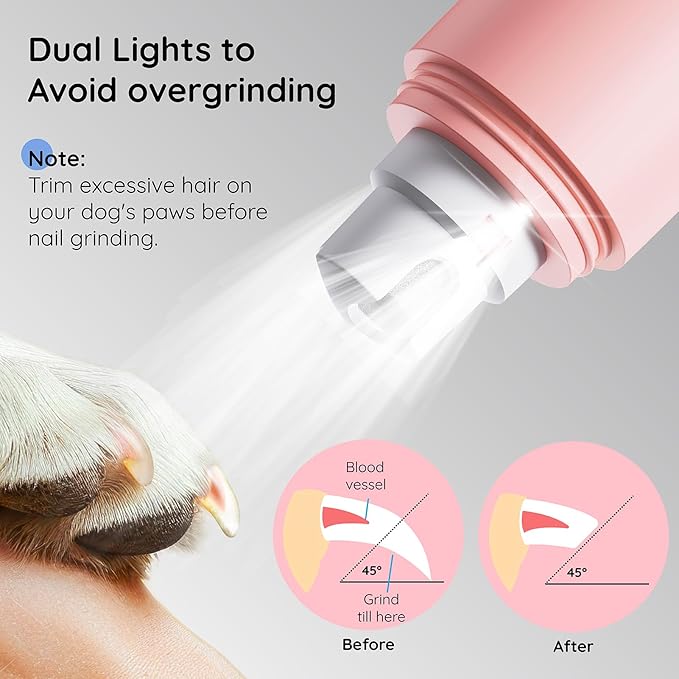 Bonve Pet Nail Grinder for Dogs - Upgraded Dog Nail Trimmers Super Quiet, 2 Speeds, Rechargeable, 2 Grinding Wheels for Small Large Dogs & Cats (Pink)