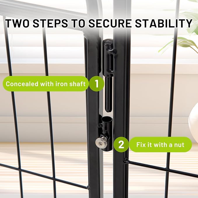 Dog Play Pen Indoors - 8 Panels 40" Playpens Indoor Safety Design Without Stakes, Threshold Free Door Ease to Access, Portable Fence Ground Anchors for Outdoor, Yard and RV Camping