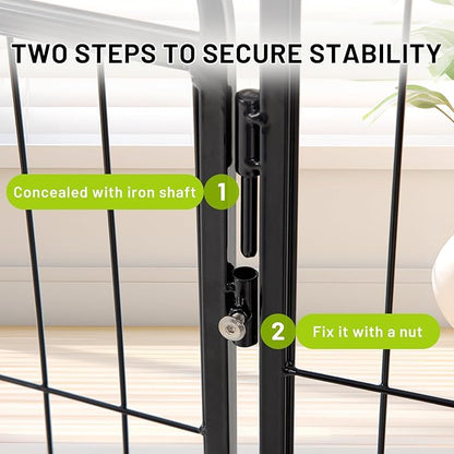 Dog Play Pen Indoors - 8 Panels 32" Playpens Indoor Safety Design Without Stakes, Threshold Free Door Ease to Access, Portable Fence Ground Anchors for Outdoor, Yard and RV Camping