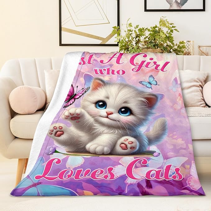 Pink Cat Design Flannel Blanket for Kids Teens Adults, Throw Gifts for Girls Women Cat Lovers, 30x40 Inch Soft Cozy Cute Blanket for Sofa Couch Bed, Daughter Mom Gift Idea for Birthday Christmas