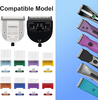 Adjustable 5 in 1 Replacement Blades & Animal Stainless Steel Attachment Guide Comb,Compatible with W-AHL Bravura,Arco,Chromado,Figura,and Motion,Pet,Dog,Cat,Horse Clippers