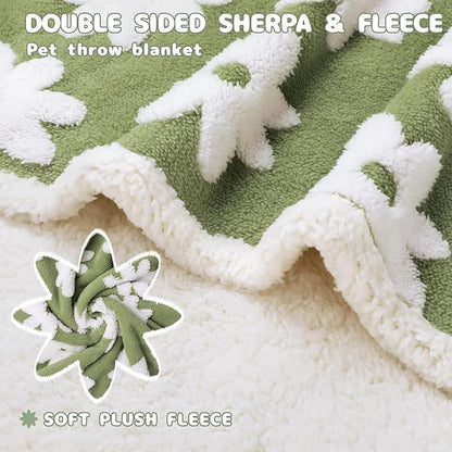 Luciphia Waterproof Pet Blanket for Medium Large Dogs Washable Fluffy Thick Jacquard Shag Fleece Warm Sherpa 3D Textured Flower Print for Cats Puppy Couch Protection (Green,67x57 inches)