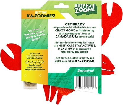 ZOOMIE Crab - Refillable Catnip Toy + Catnip | High Potency Hand Harvested Fresh | Soft Plush for Engaging Play