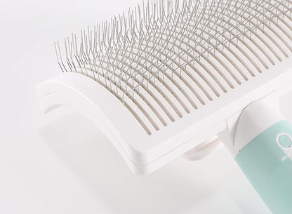 Dog Self-Cleaning Slicker Brush with One Button Fur Removal Deshedding Brush for Dogs and Cats with Long Hair for Shedding Massaging Grooming Green